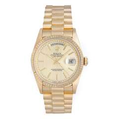Rolex Yellow Gold Day-Date President Wristwatch with Champagne Tapestry Dial
