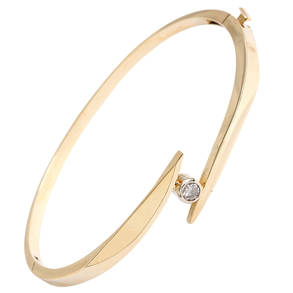 Diamond Gold Bangle Bracelet Hinged with Safety Clasp