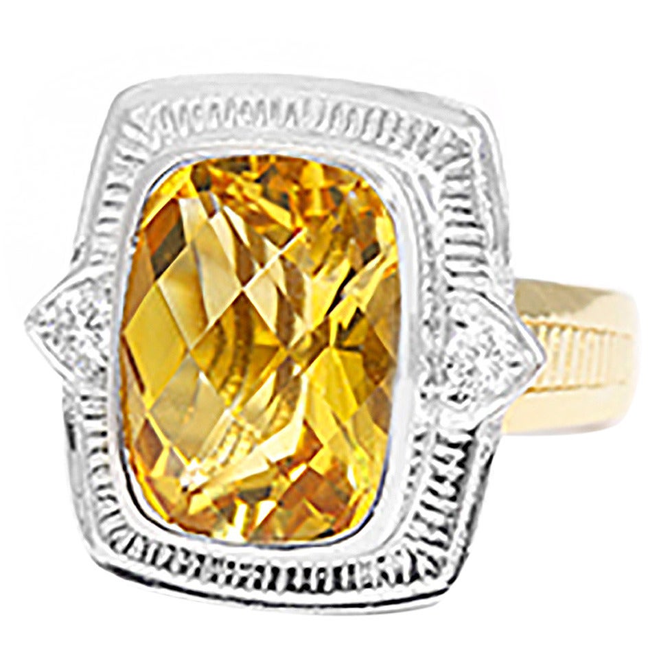 Beautiful 10 Carat Citrine Diamond Two Color Gold Cocktail Ring