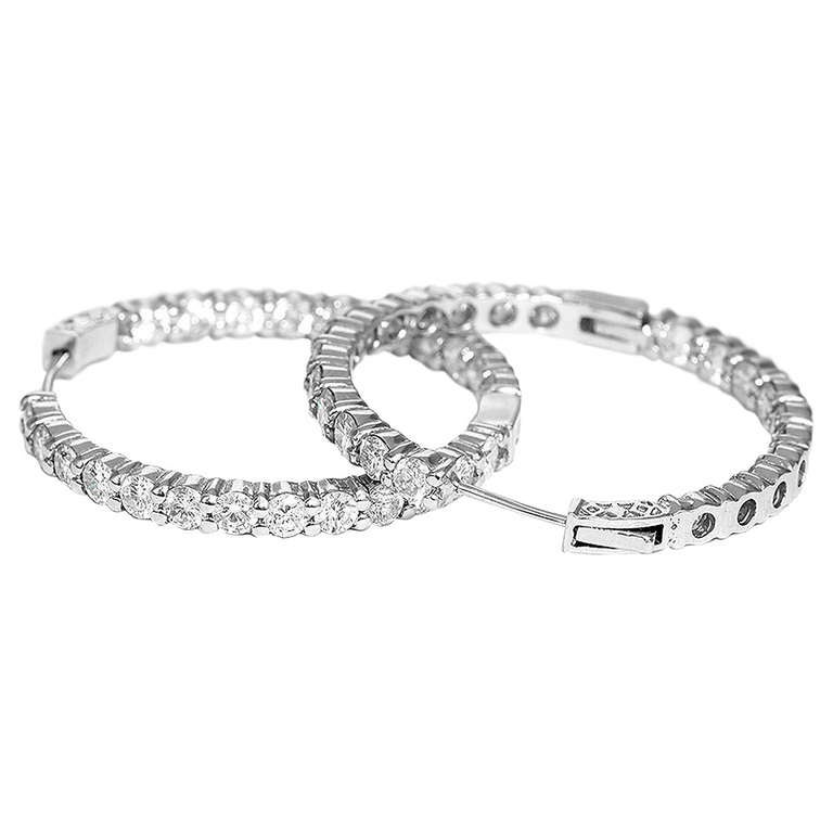 Beautiful Very Large Diamond 7.55ct Hoop Earrings in White Gold