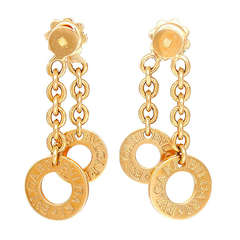 Bulgari Yellow Gold Disc & Chain Earrings Made in Italy