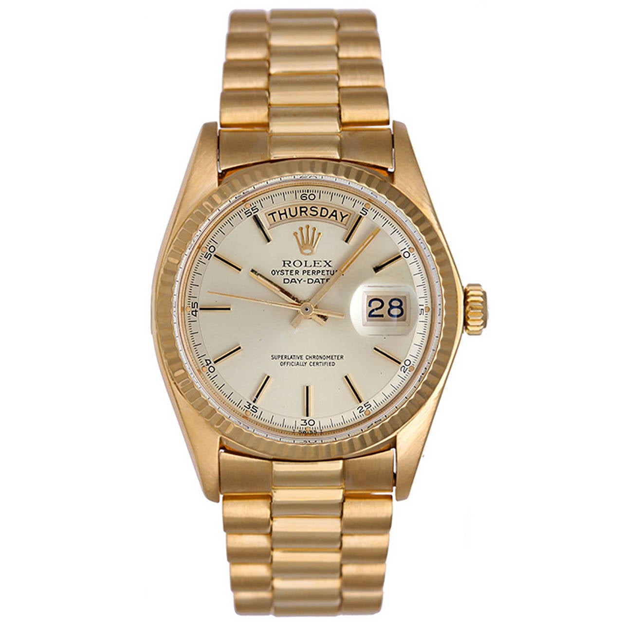 Rolex Yellow Gold President Day-Date Fluted Bezel Wristwatch Ref 1803