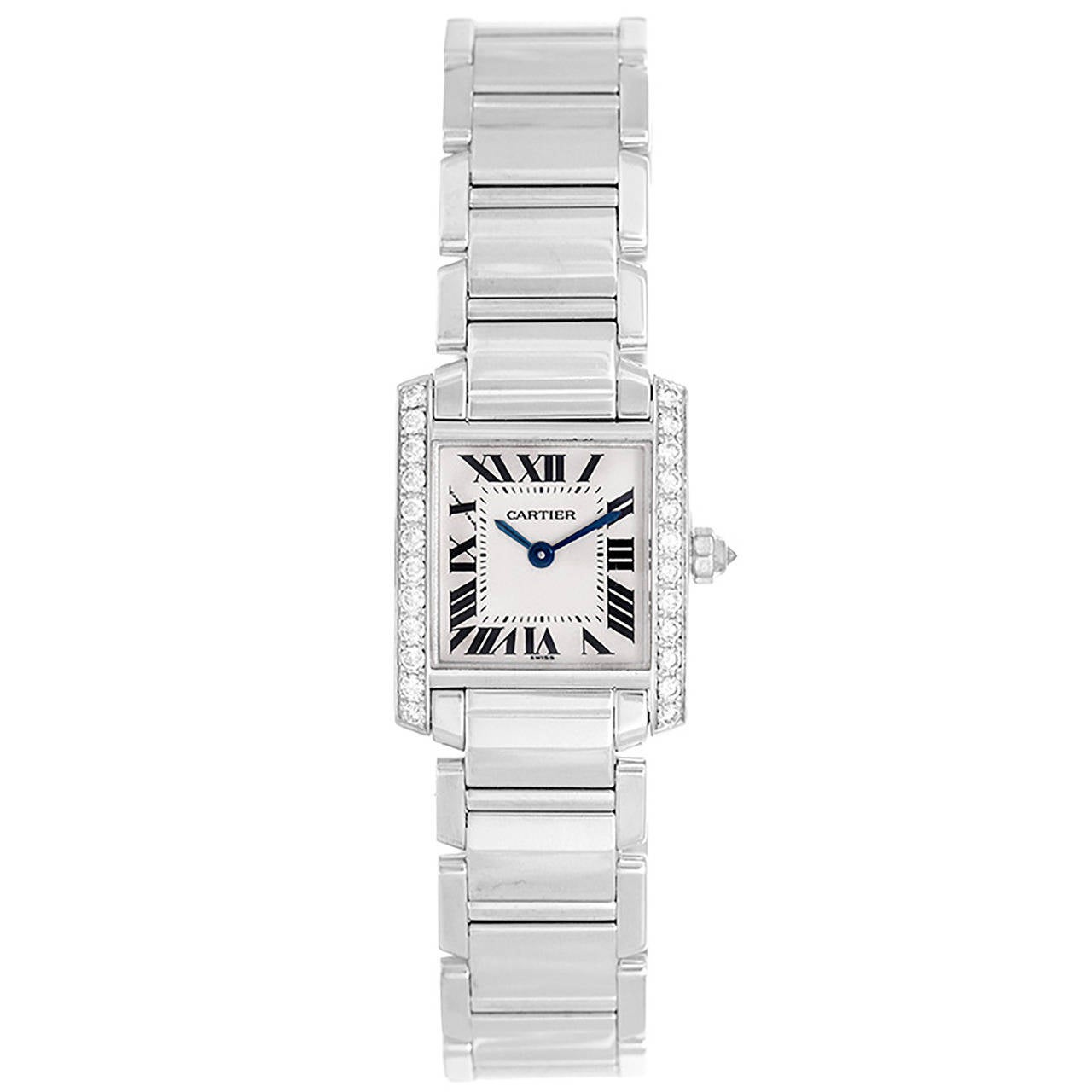 Cartier Lady's White Gold Diamond Tank Francaise Quartz Wristwatch Ref WE1002S3