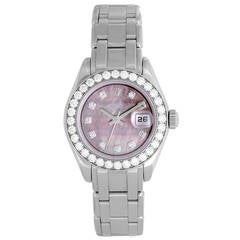 Rolex Lady's White Gold Diamond Mother of Pearl Pearlmaster Wristwatch Ref 80299 10