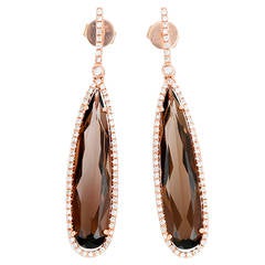 Amazing Smoky Quartz Diamond Rose Gold Drop Earrings