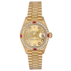Rolex Lady's Yellow Gold Diamond President Automatic Wristwatch Ref 69178