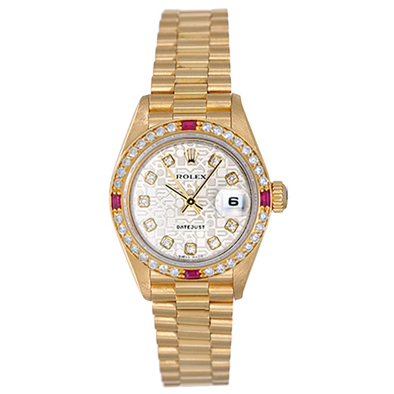 Rolex Lady's Yellow Gold Diamond President Automatic Wristwatch Ref 69178