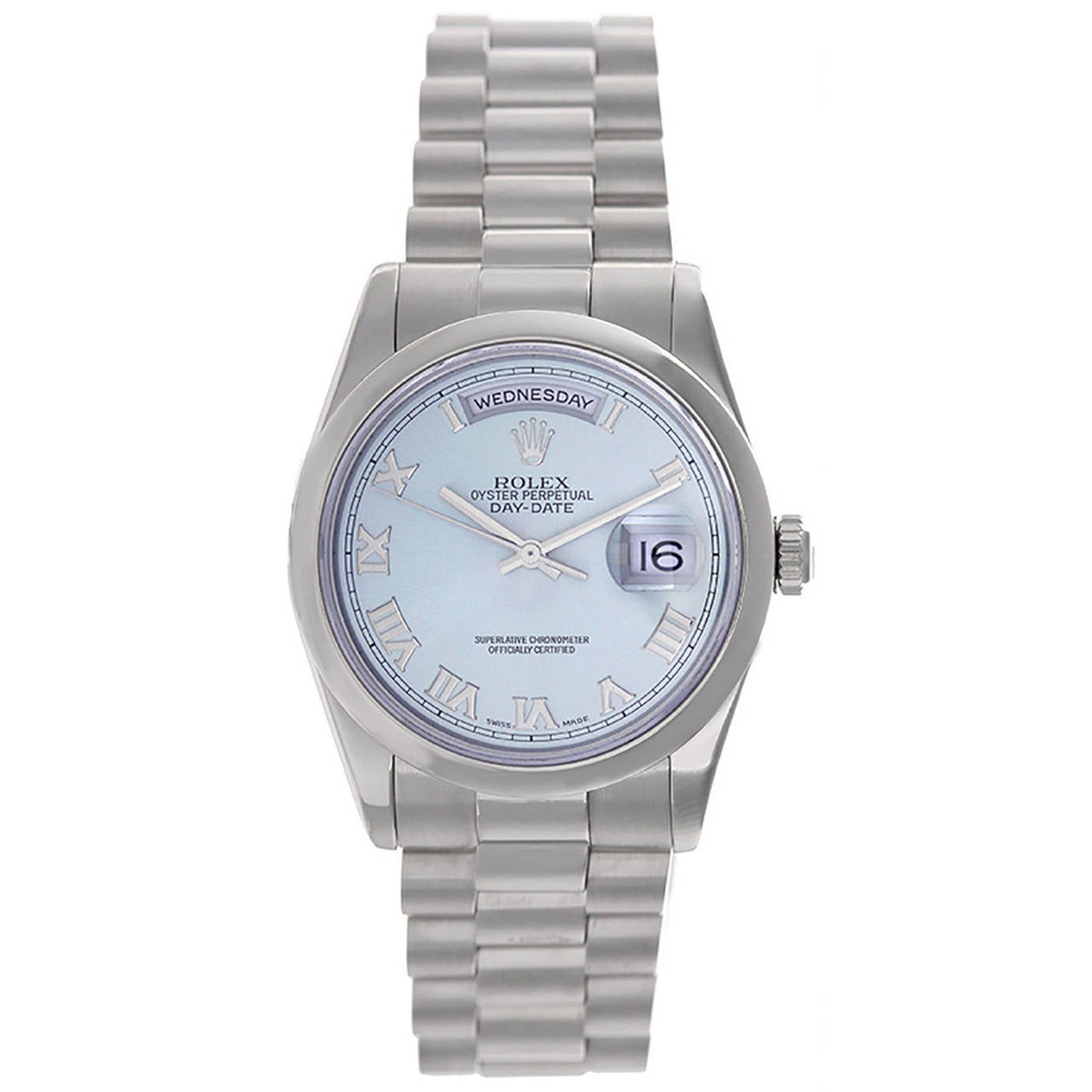 Rolex White Gold Glacier Blue Dial President Day-Date Wristwatch Ref 118209