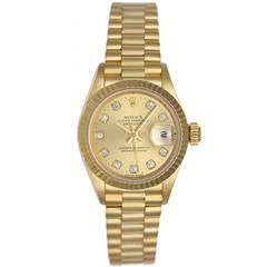 Rolex Lady's Yellow Gold Diamond President Automatic Wristwatch Ref 69178