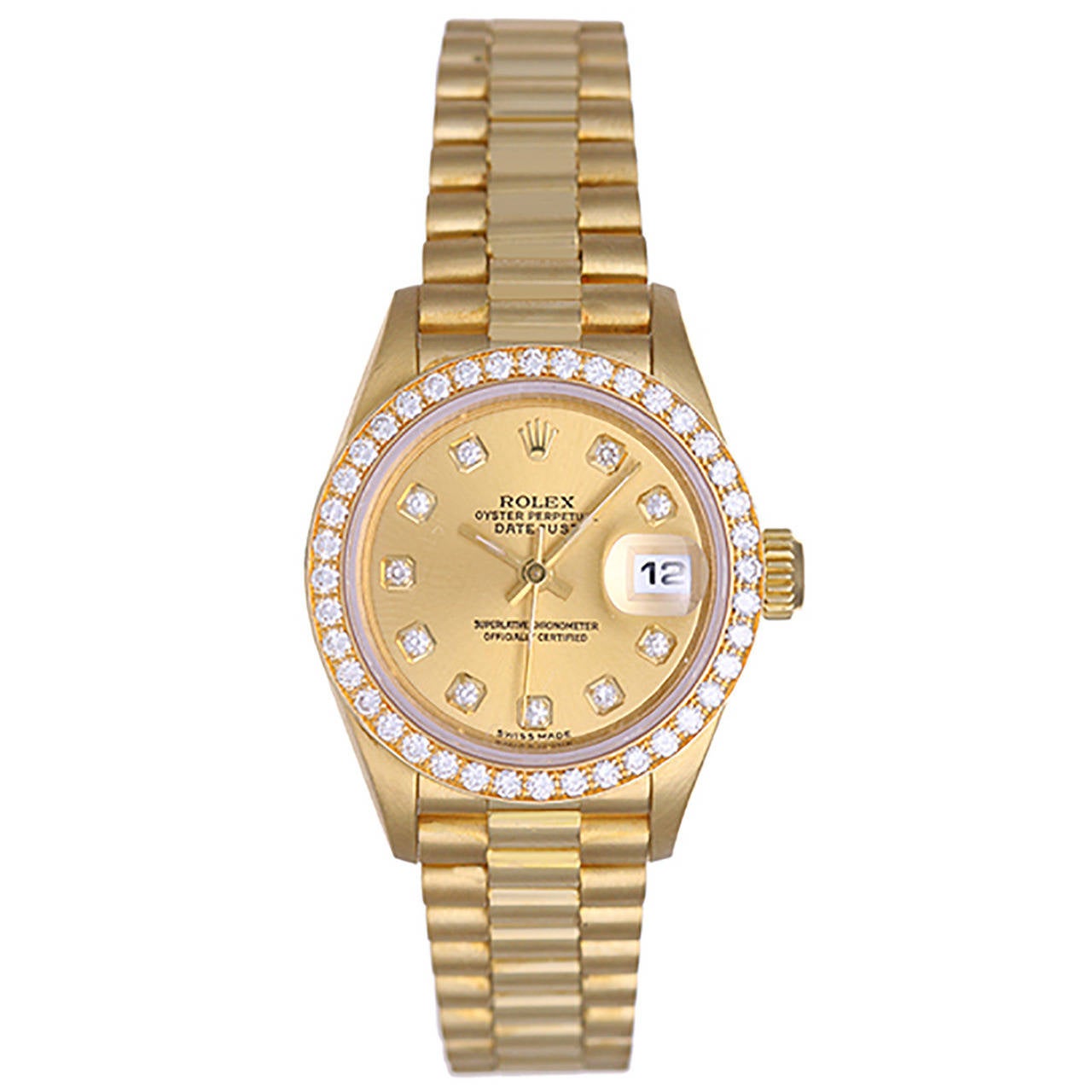 Rolex Lady
s Yellow Gold Diamond President Automatic Wristwatch Ref 69178