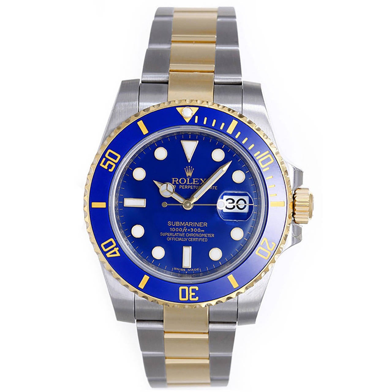 Rolex Yellow Gold Stainless Steel Submariner Wristwatch Ref 116613