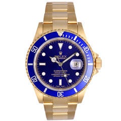 Rolex Yellow Gold Submariner Blue Dial Automatic Wristwatch Ref 16618