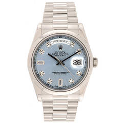 Used Rolex White Gold President Day-Date Glacier Blue Dial Wristwatch Ref 118209