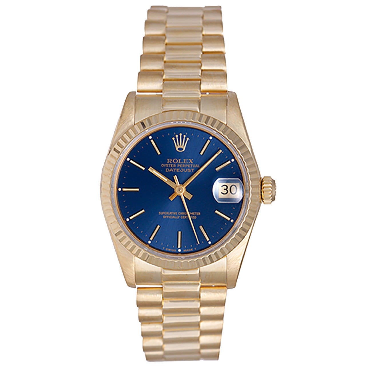 Rolex Lady's Yellow Gold President Blue Dial Automatic Wristwatch Ref 79178