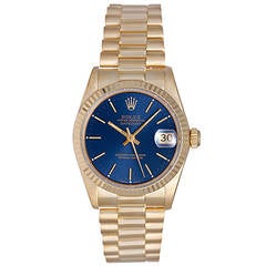 Rolex Lady's Yellow Gold President Blue Dial Automatic Wristwatch Ref 79178 8