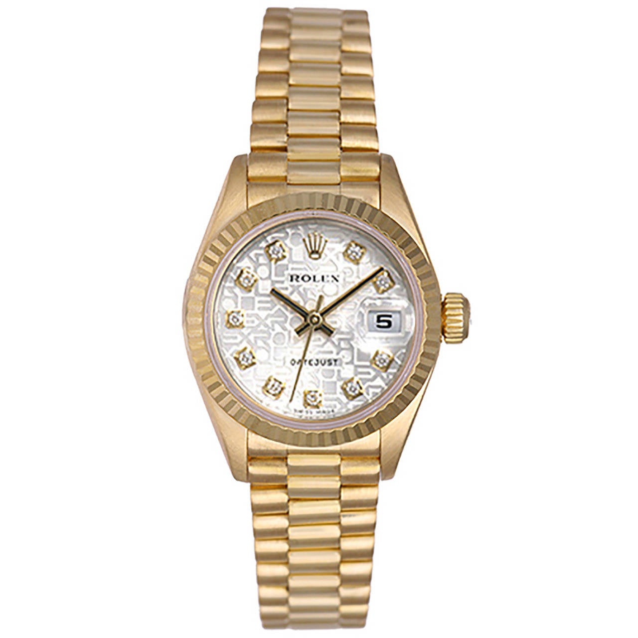 Rolex Lady's Yellow Gold Diamond President Wristwatch Ref 69178