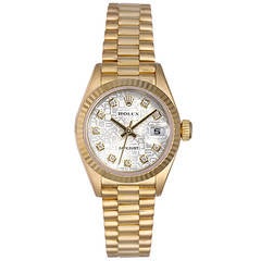 Rolex Lady's Yellow Gold Diamond President Wristwatch Ref 69178 5