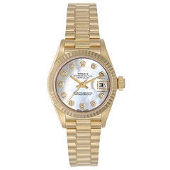 Rolex Lady's Yellow Gold Diamond Dial President Automatic Wristwatch Ref 69178 7