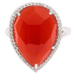 8.50 Carat Red Agate Diamond Gold Cocktail Ring