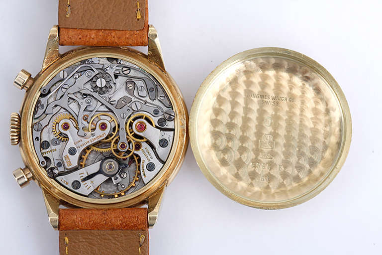 Longines Yellow Gold Chronograph Wristwatch with Box and Papers circa 1960s