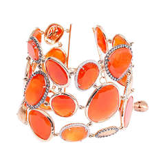 Beautiful Wide Carnelian and Diamond  Bracelet in Rose Gold