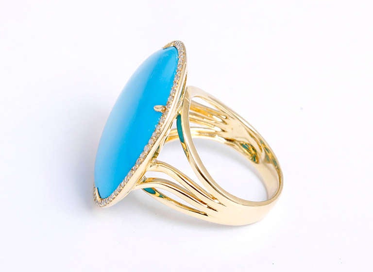 Beautiful Round Synthetic Turquoise Diamonds Yellow Gold Ring At 1stdibs