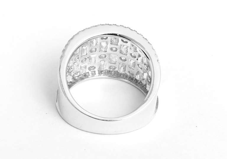 Beautiful White Gold Checkerboard Style Baguette and Round Diamond Ring ...