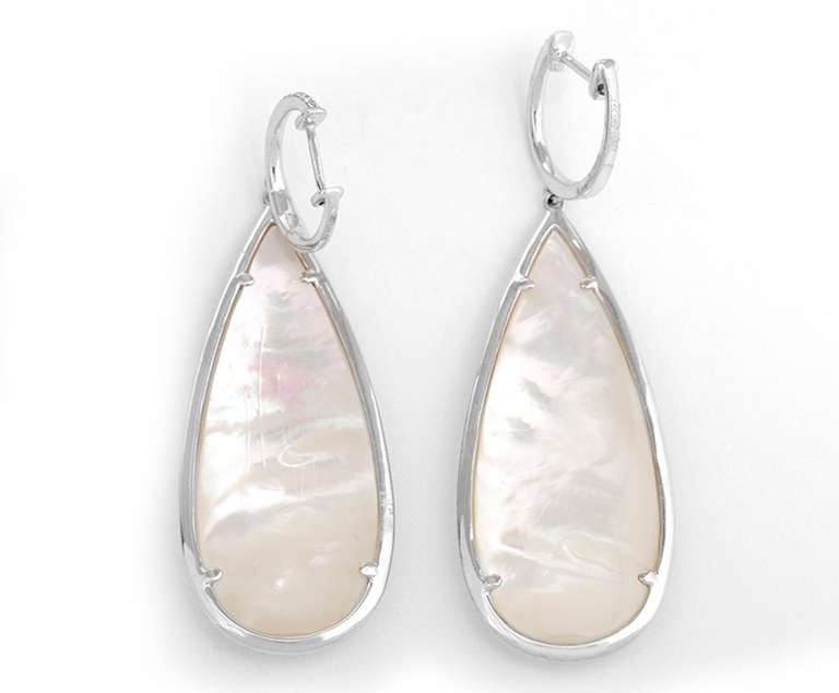 Stunning White Gold, Mother of Pearl and Diamond Dangle Earrings with Huggie Top
