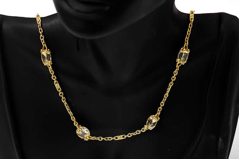 Judith Ripka Yellow Crystal-Glass and Diamond Chain Necklace In Excellent Condition In Dallas, TX