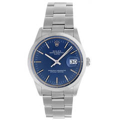 Rolex Stainless Steel Oyster Date Blue Dial Automatic Wristwatch Ref 15000