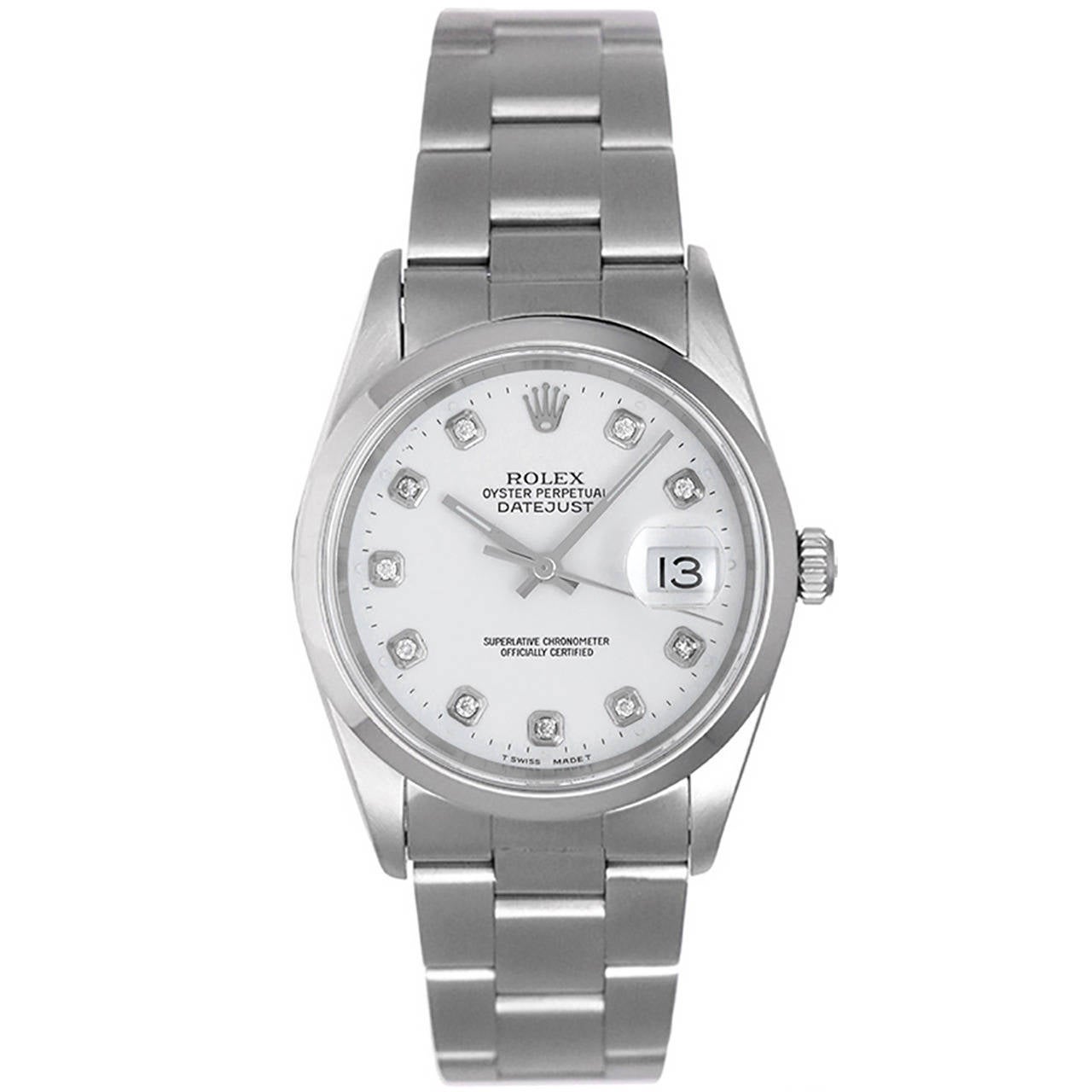 Rolex Stainless Steel Diamond Datejust Automatic Wristwatch Ref 16200 ...