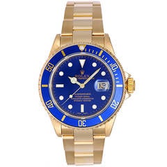 Rolex Yellow Gold Submariner Blue Dial Wristwatch Ref 16618 1
