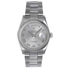 Rolex White Gold President Rhodium Roman Dial Day-Date Wristwatch Ref 118209 4