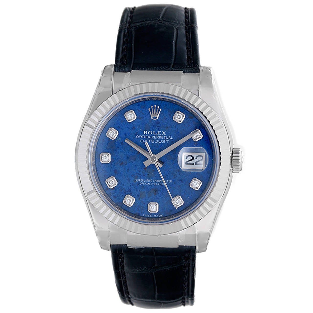 Rolex White Gold Diamond Sodalite Dial Datejust Automatic Wristwatch Ref 116139