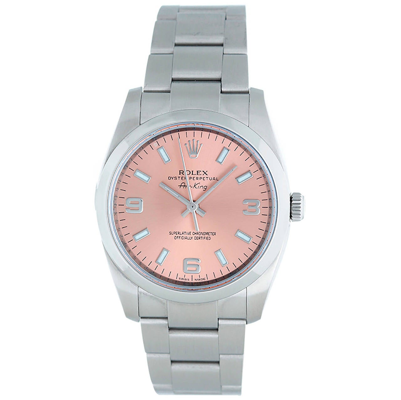 Rolex Stainless Steel Air-King Pink Arabic Dial Automatic Wristwatch Ref 114210