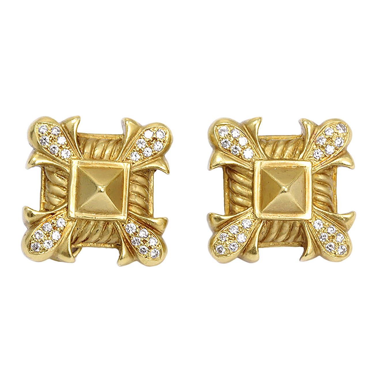 Doris Panos Large Diamond Gold Clip Earrings