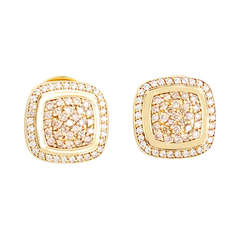 Vintage David Yurman Yellow Gold Pave Diamond Earrings with White and Chocolate Diamonds