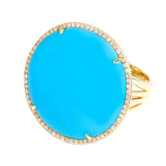 Beautiful Round Synthetic Turquoise Diamonds Yellow Gold Ring