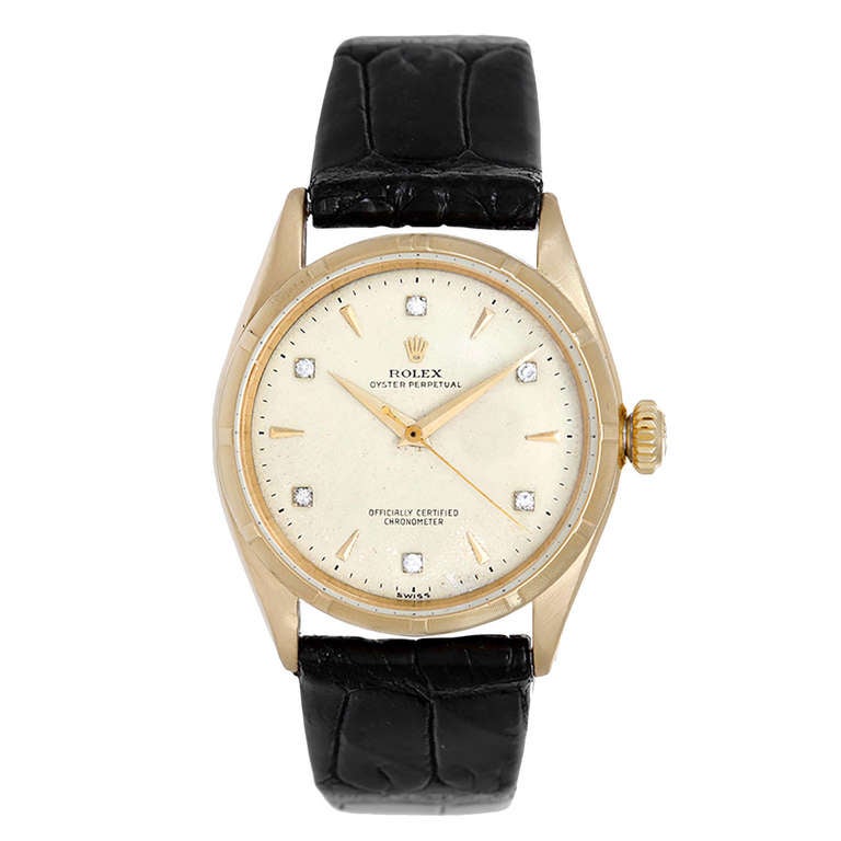 Rolex Rare Yellow Gold Wristwatch with Fancy Factory Diamond Dial Ref 6285