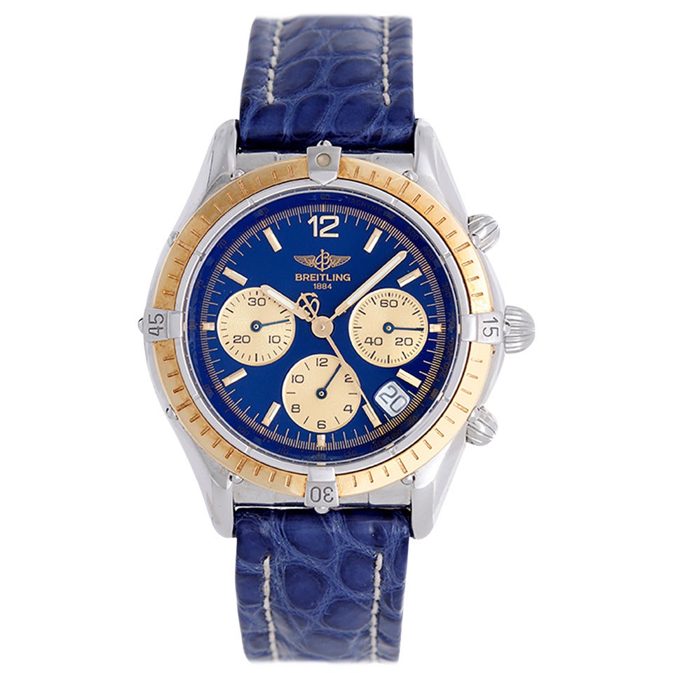 Breitling Yellow Gold Stainless Steel Chrono Cockpit Blue Wristwatch Ref D30012