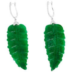 Amazing Jade Diamond Gold Dangle Leaf Earrings