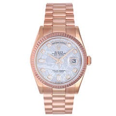 Rolex Rose Gold President Day-Date Meteorite Diamond Dial Wristwatch Ref 118235