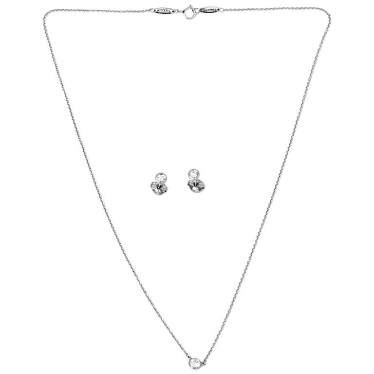Beautiful Platinum Elsa Peretti Tiffany & Co. Diamond Earring and Necklace Set