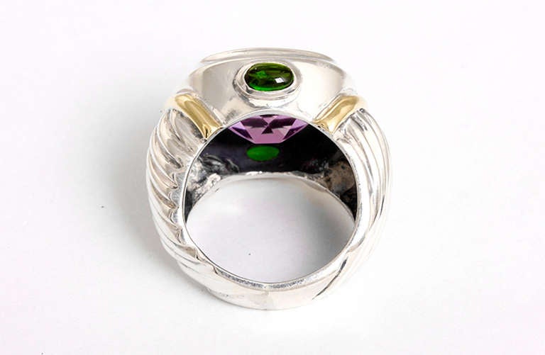 David Yurman Amethyst and Green Tourmaline Ring Sz. 5 In Excellent Condition In Dallas, TX