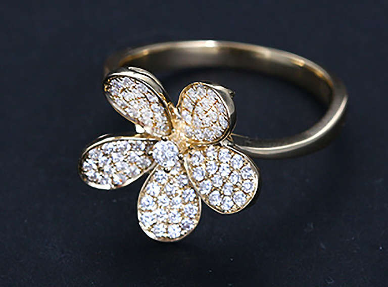 Women's Amazing Set of 2  Yellow, White Gold and Diamond Flower Rings