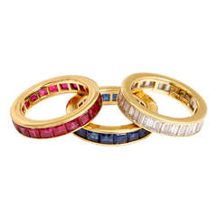 Beautiful Yellow Gold Diamond, Ruby, and Sapphire Ring Set Sz. 4.25-4.5