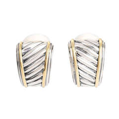 David Yurman Yellow Gold and Sterling Silver Cable Clip Earrings