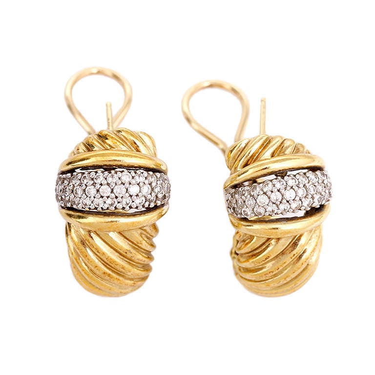 David Yurman Thoroughbred Yellow Gold Diamond Shrimp Earrings