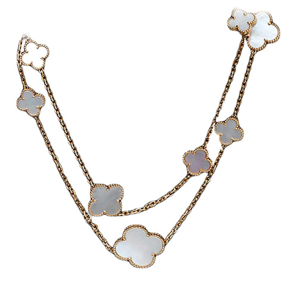 Van Cleef & Arpels Magic Alhambra Mother-of-Pearl Gold Long 16 Motif Necklace
