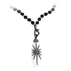 Amazing Sterling Silver Diamond Wooden Beaded Necklace 1